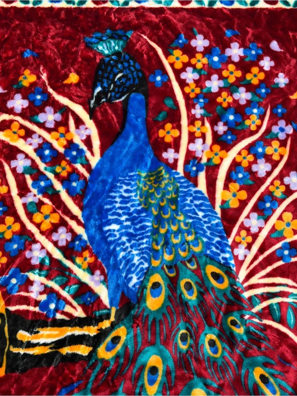 VINTAGE Mexican Novatex Colorful Peacock Blanket King Size Acrylic